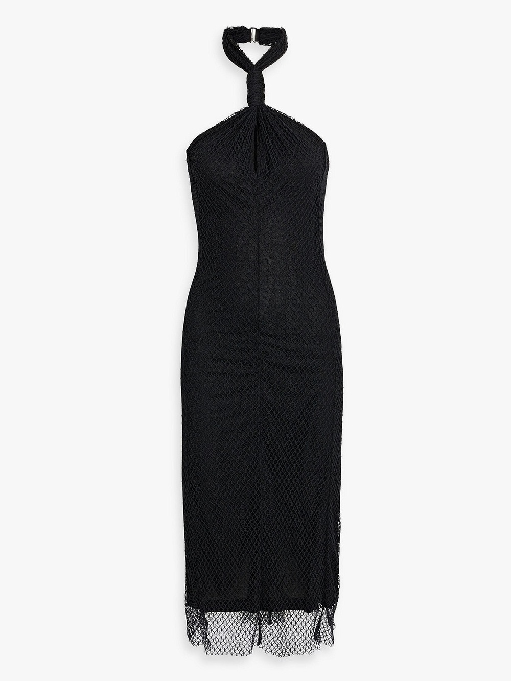 ‼️NEW Helmut Lang Twisted Fishnet Mesh Halterneck Black Midi Dress